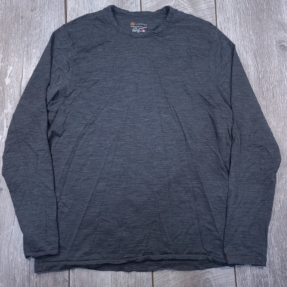 Cloudveil Long Sleeve Shirt Mens Large Gray Merino Wool Base Layer